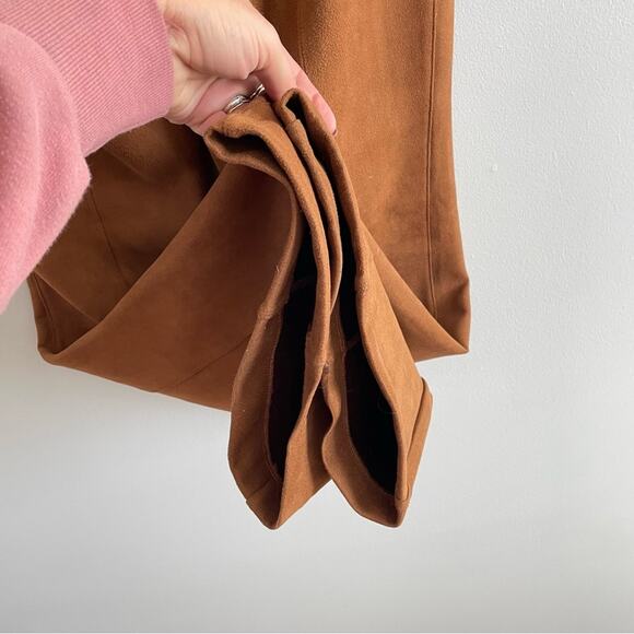 Spanx | Women’s Faux Suede Flare Pant Rich Caramel Tan Velvet Wide Leg High Rise - Picture 8 of 12